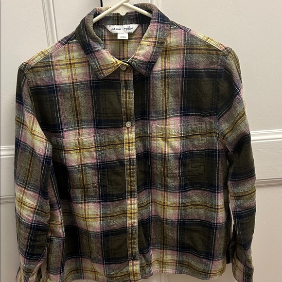 Old Navy Women's Plaid Button Down Shirt - Black, Pink, Yellow - Picture 2 of 10